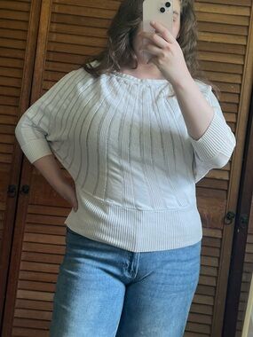 Ya Los Angeles Cream Open-Knit Batwing Sweater